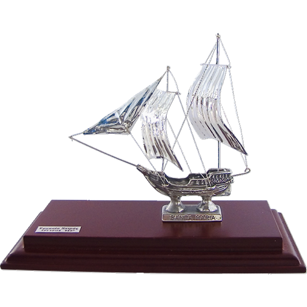 Καράβι σε Ασήμι 925 SANTA MARIA σε ξύλινη βάση μέσα σε κουτί πλέξι γκλας