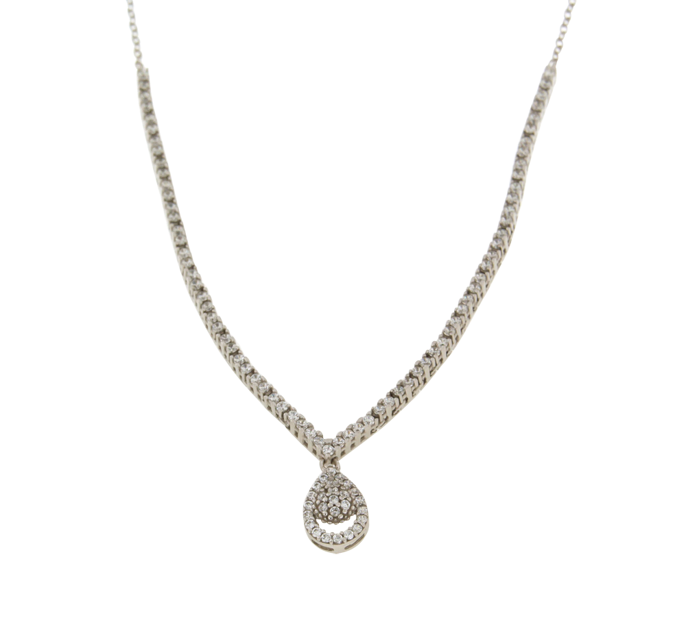 Κολιέ σε λευκόχρυσο 14Κ ριβιέρα μύτη με σταγόνα με Ζιργκόν και αλυσίδα