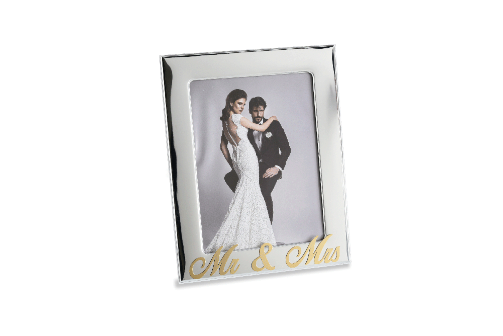 Κορνίζα σε ξύλο με ασήμι 925° 18/24εκ Mrs & Mrs επίχρυσο