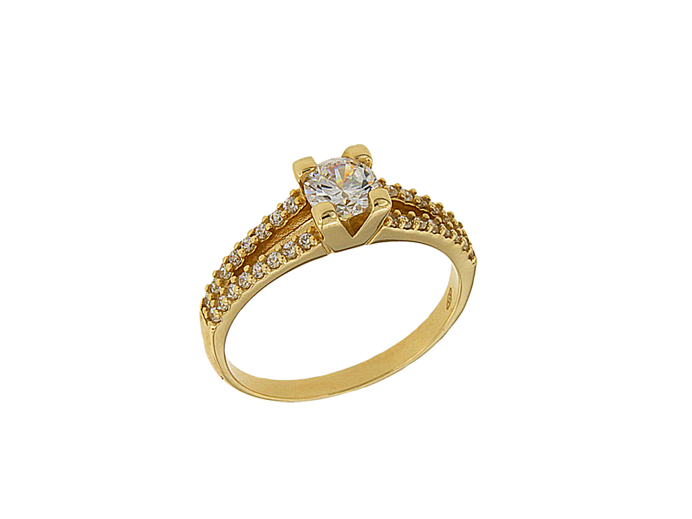 Δακτυλίδι σε χρυσό 14Κ μονόπετρο με διπλή γάμπα με ζιργκόν