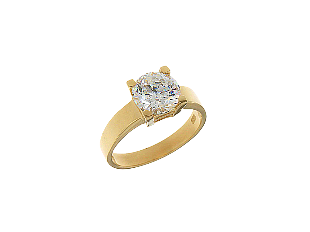 Δακτυλίδι σε χρυσό 9Κ Μονόπετρο φαρδυά πλακέ γάμπα με μεγάλο ζιργκόν