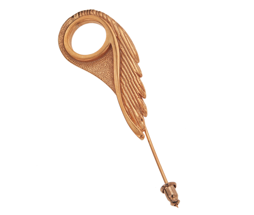 Καρφίτσα σε ασήμι 925° ΙΚΑΡΟΣ γούρι 2019 φτερό με γραμμώσεις σε βελόνα με στόπερ ροζ επίχρυση