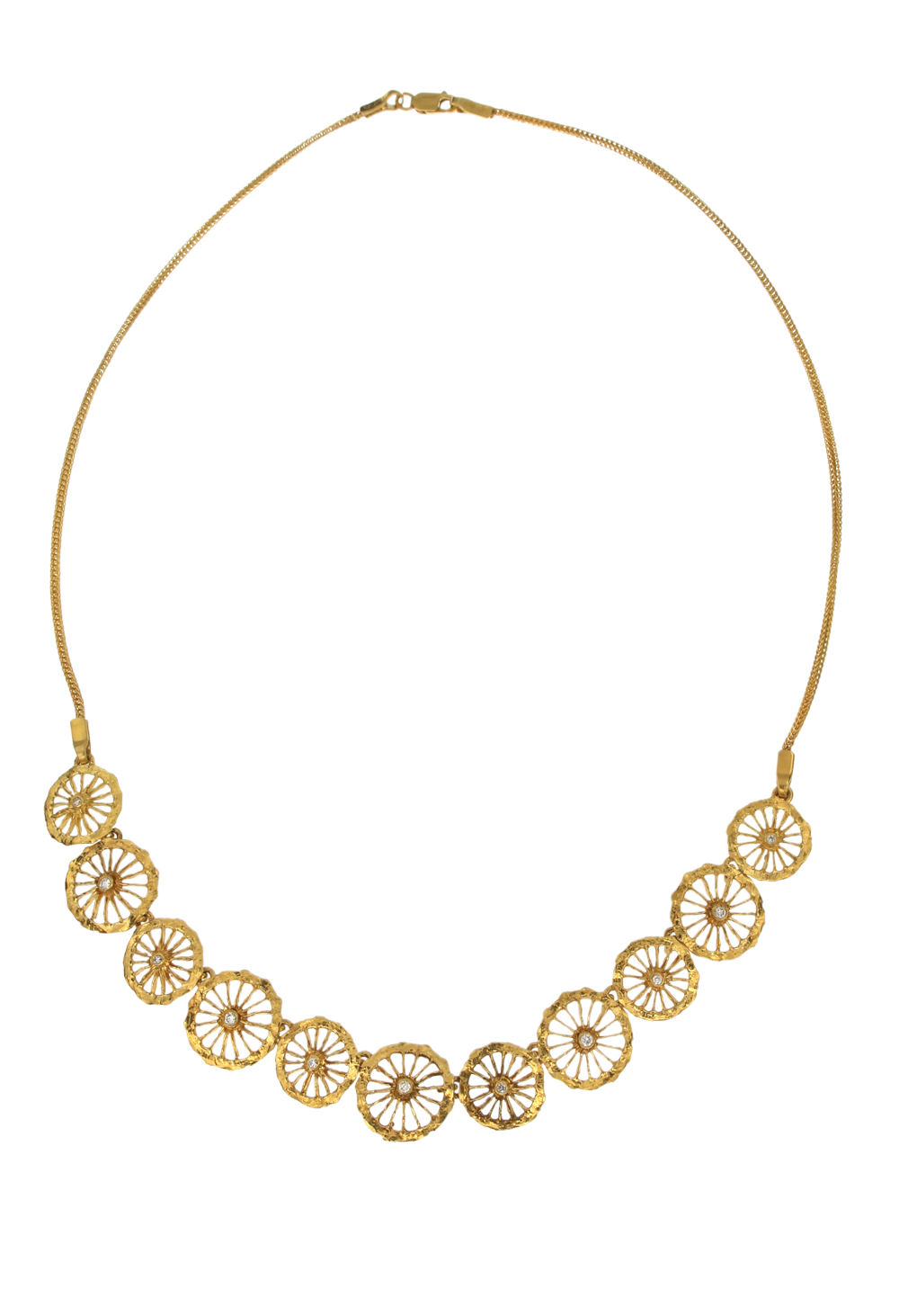 Κολιέ σε Χρυσό Κ18 Στελεχωτό Στρογγυλά ακτινωτά με Διαμάντια και αλυσίδα 