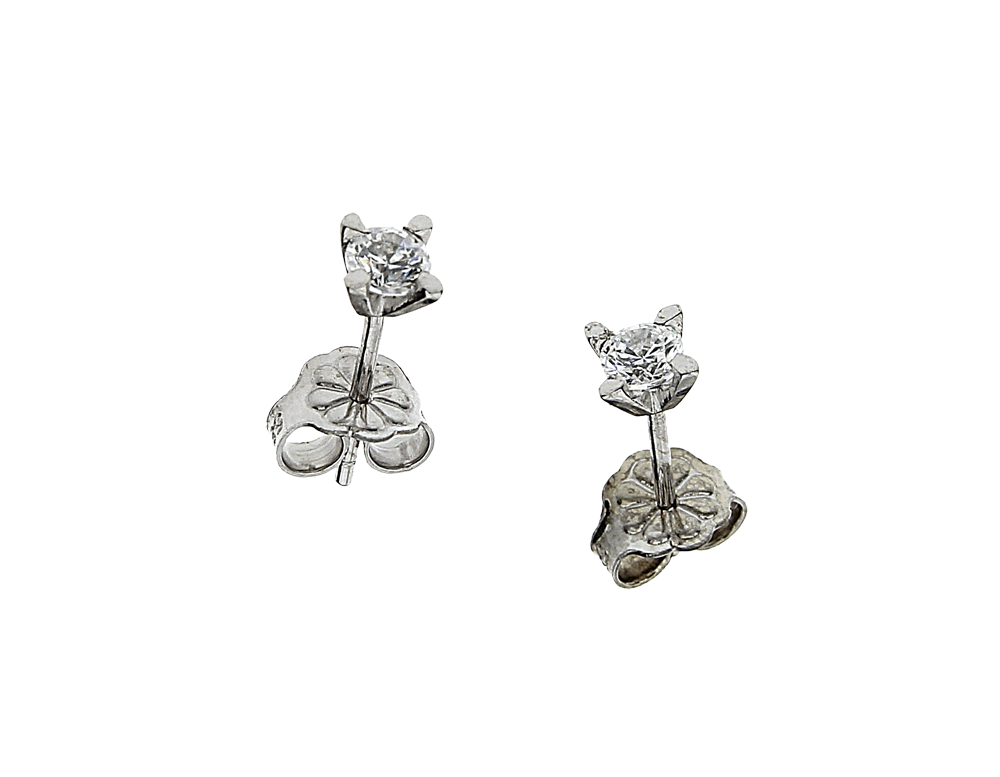 Σκουλαρίκια σε Λευκόχρυσο 14K Μονόπετρο με καστόνι τύπου V με τέσσερα Λεπτά δόντια και ζιρκγόν