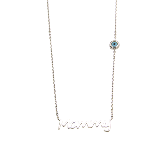 Κολιέ σε λευκόχρυσο14K αλυσιδωτό με Mammy και ματάκι από Φίλντισι  