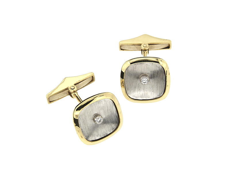 Μανικετόκουμπα σε Χρυσό & Λευκόχρυσα 18K  Τετράγωνο Ματ & Γυαλιστερό με Διαμάντια