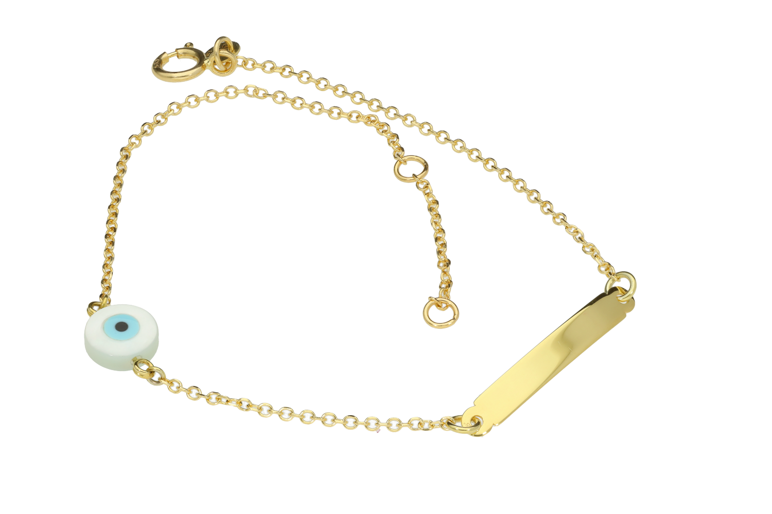 Ταυτότητα σε Χρυσό 14K Παιδική σε λεπτή αλυσίδα και μάτι από φίλντισι