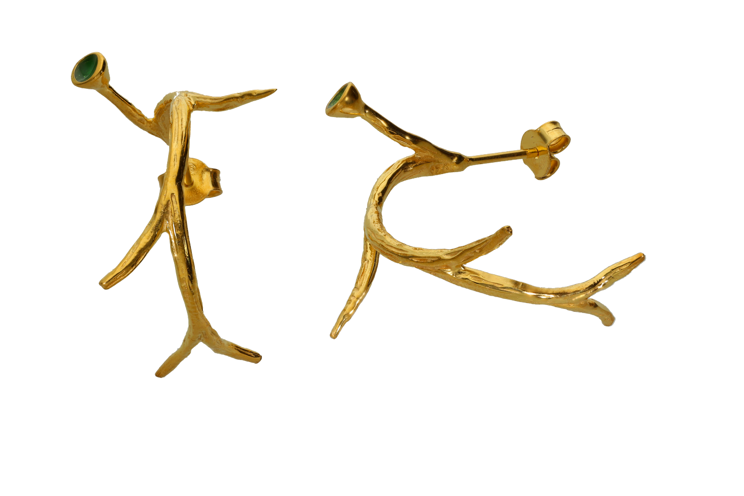 Σκουλαρίκια σε ασήμι 925°, κρίκοι με κλαδιά με πράσινο σμάλτο 