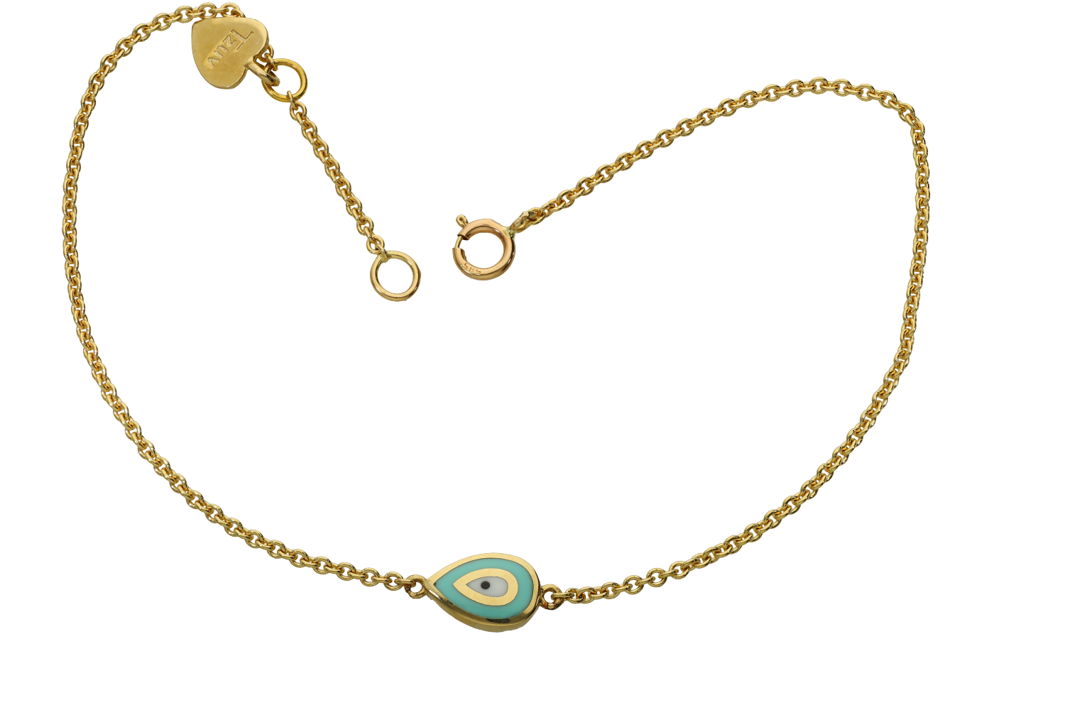 Βραχιόλι σε χρυσό 14Κ ματάκι σε σχήμα σταγόνας με γαλάζιο σμάλτο και αλυσίδα
