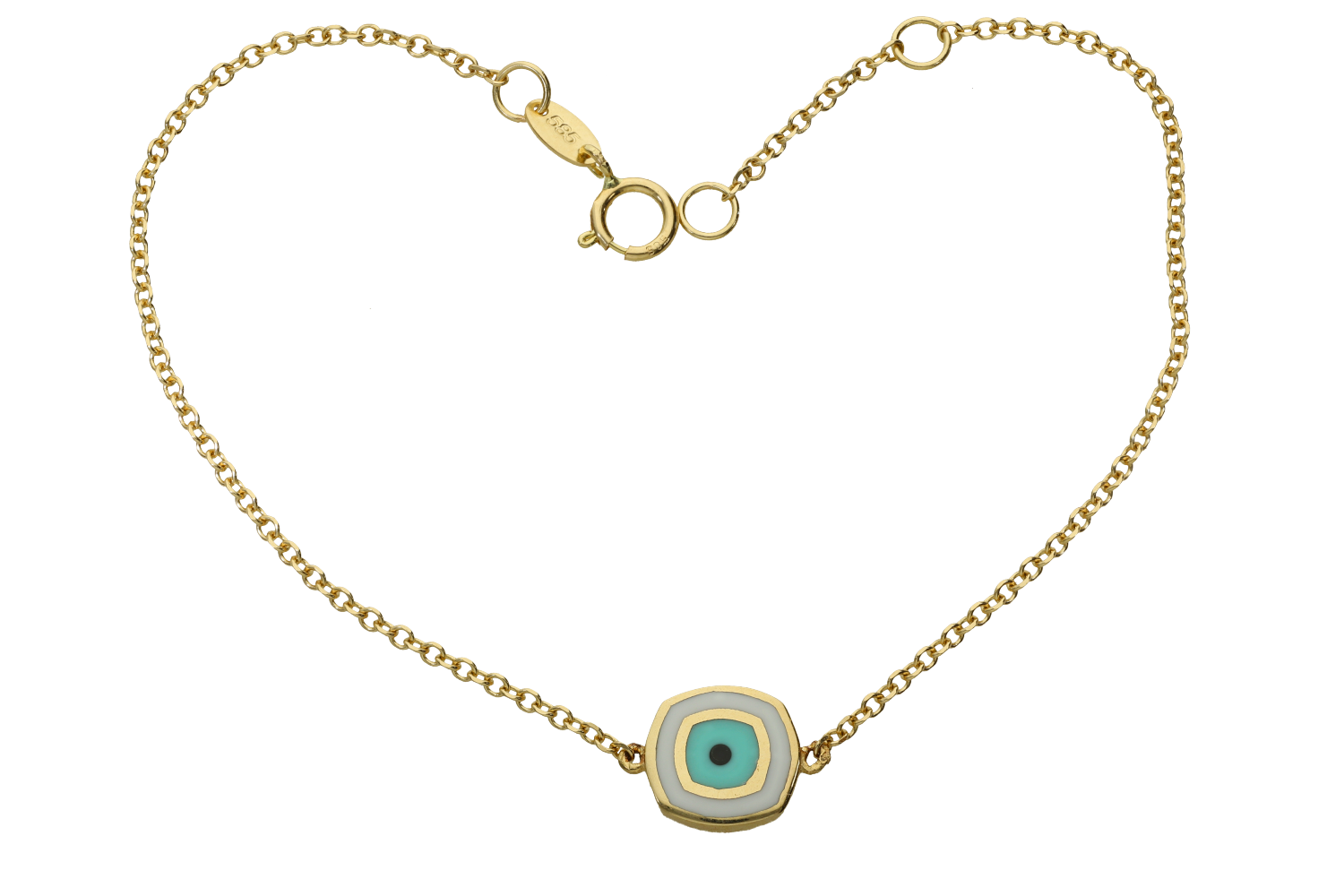 Βραχιόλι σε χρυσό 14Κ τετράγωνο ματάκι δύο όψεων με λευκό σμάλτο και αλυσίδα