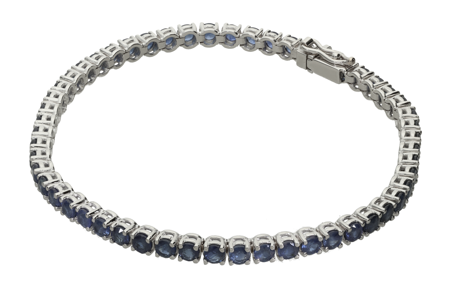 Βραχιόλι σε λευκόχρυσο 18Κ ριβιέρα με κλασσικά λεπάή συρμάτινα καστόνια με ζαφείρια