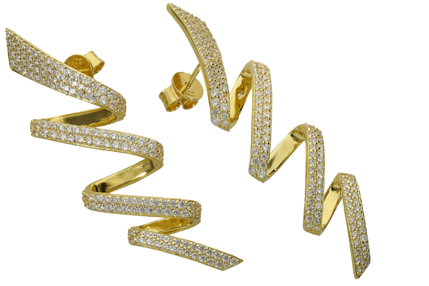 Σκουλαρίκια σε ασήμι επίχρυσο 925° σαν κορδέλες όλο με ζιργκόν