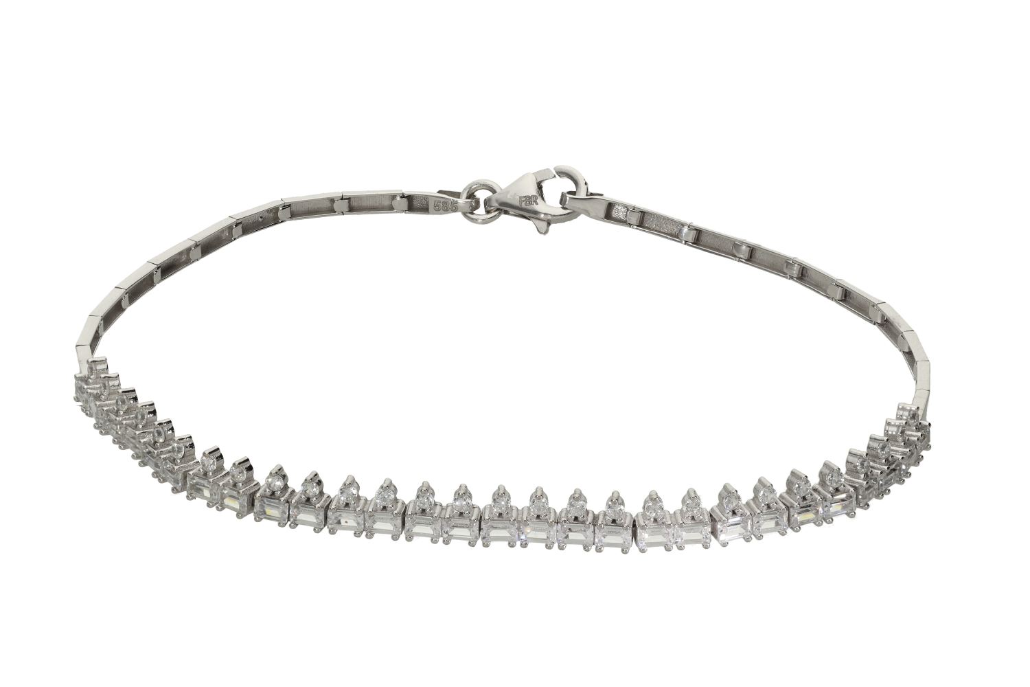 Βραχιόλι σε λευκόχρυσο 14Κ ριβιέρα με ζιργκόν σαν στέμμα