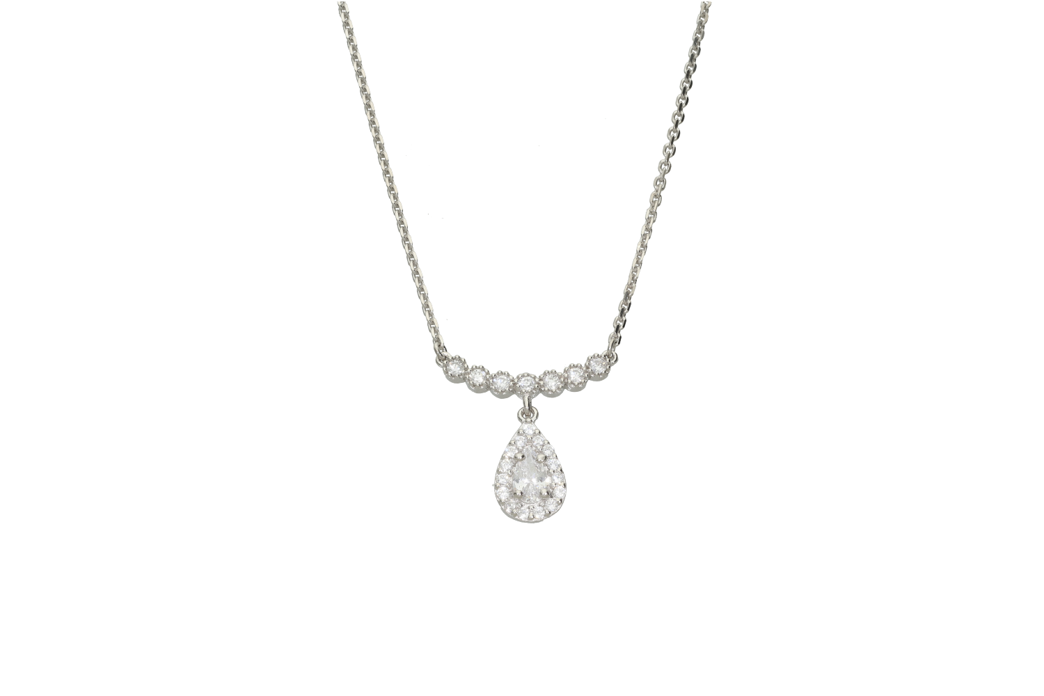 Κολιέ σε ασήμι 925° με μία σειρά από ζιργκόν και μία ροζέτα σαν σταγόνα