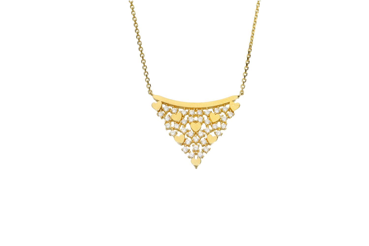Κολιέ σε επιχρυσωμένο ασήμι 925° με ένα τριγωνικό μοτίφ από καρδούλες και ζιργκόν
