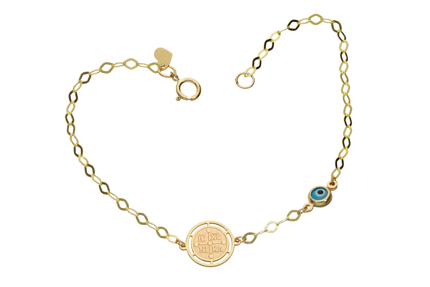 Βραχιόλι σε χρυσό 9Κ με ICXCNIKA και ματάκι