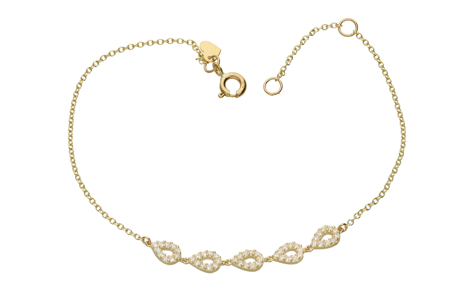 Βραχιόλι σε χρυσό 9Κ με πέντε σταγόνες με ζιργκόν