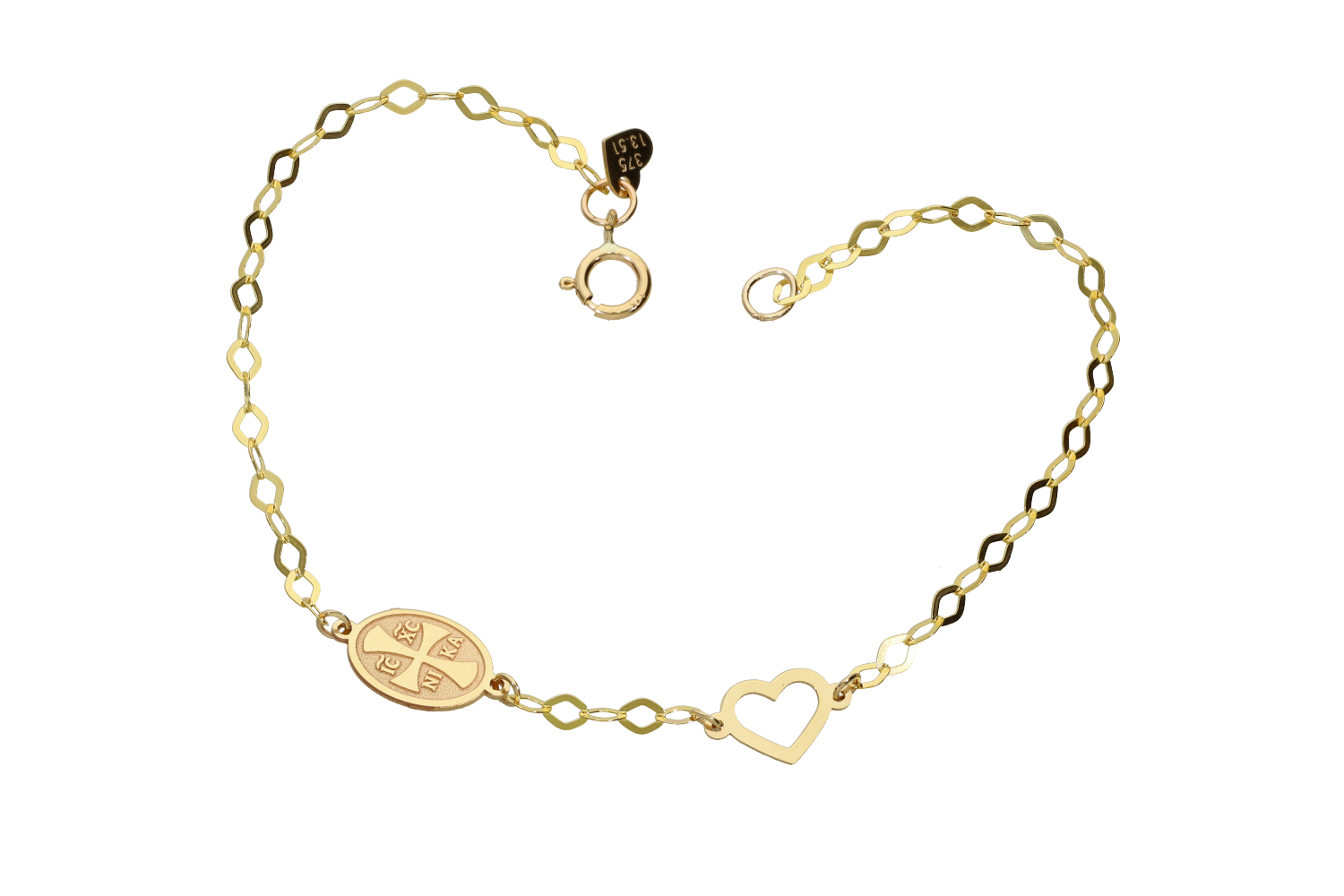 Βραχιόλι σε χρυσό 9Κ με καρδούλα και ICXCNIKA