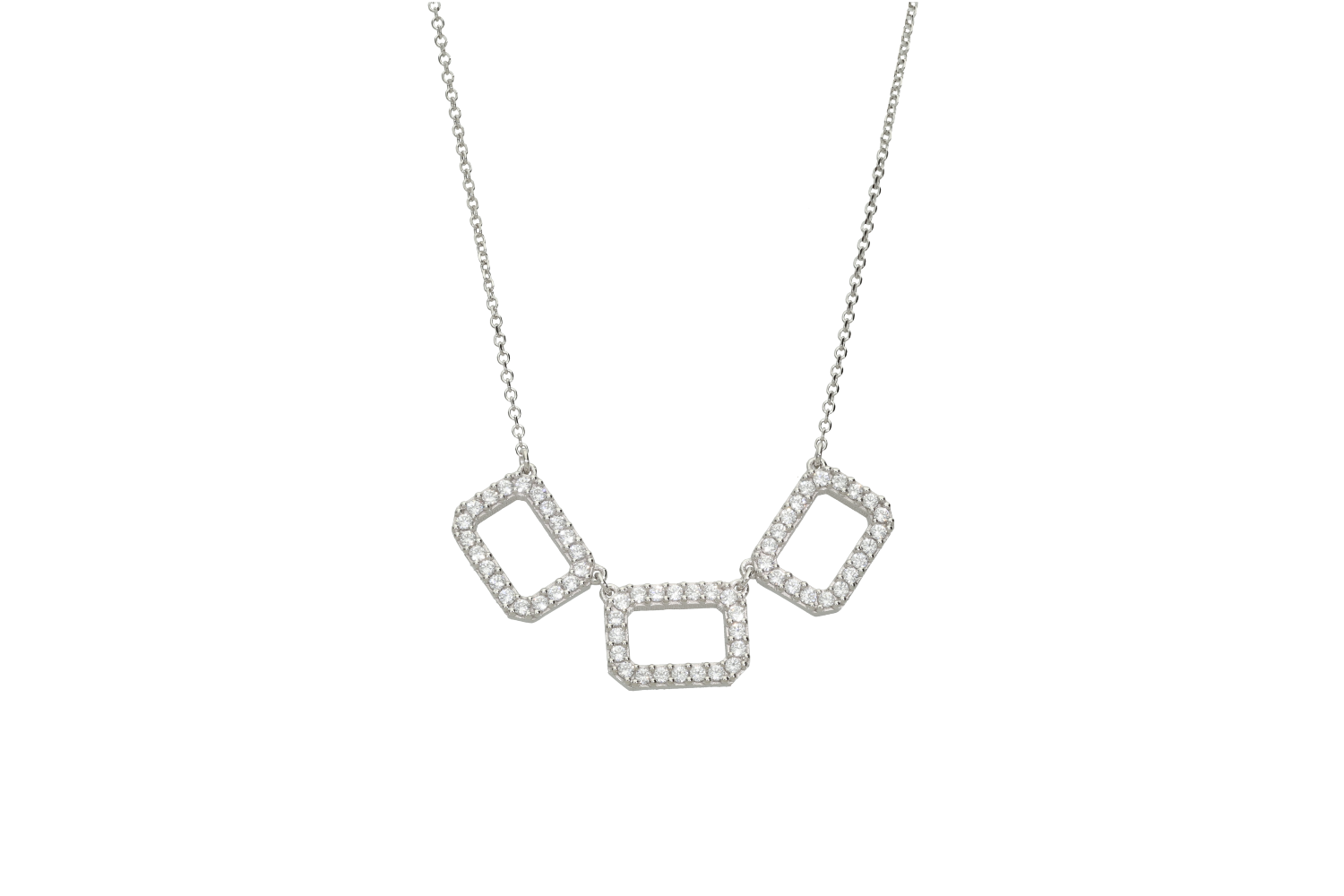 Κολιέ σε λευκόχρυσο 9Κ τρεία ορθογώνια μοτίφ με ζιργκόν