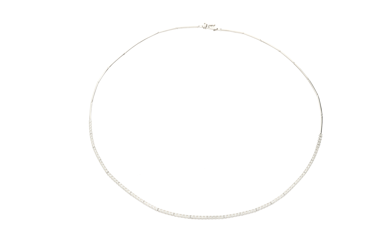 Κολιέ σε λευκόχρυσο 14Κ στελεχωτό μισή ριβιέρα από ζιργκόν.