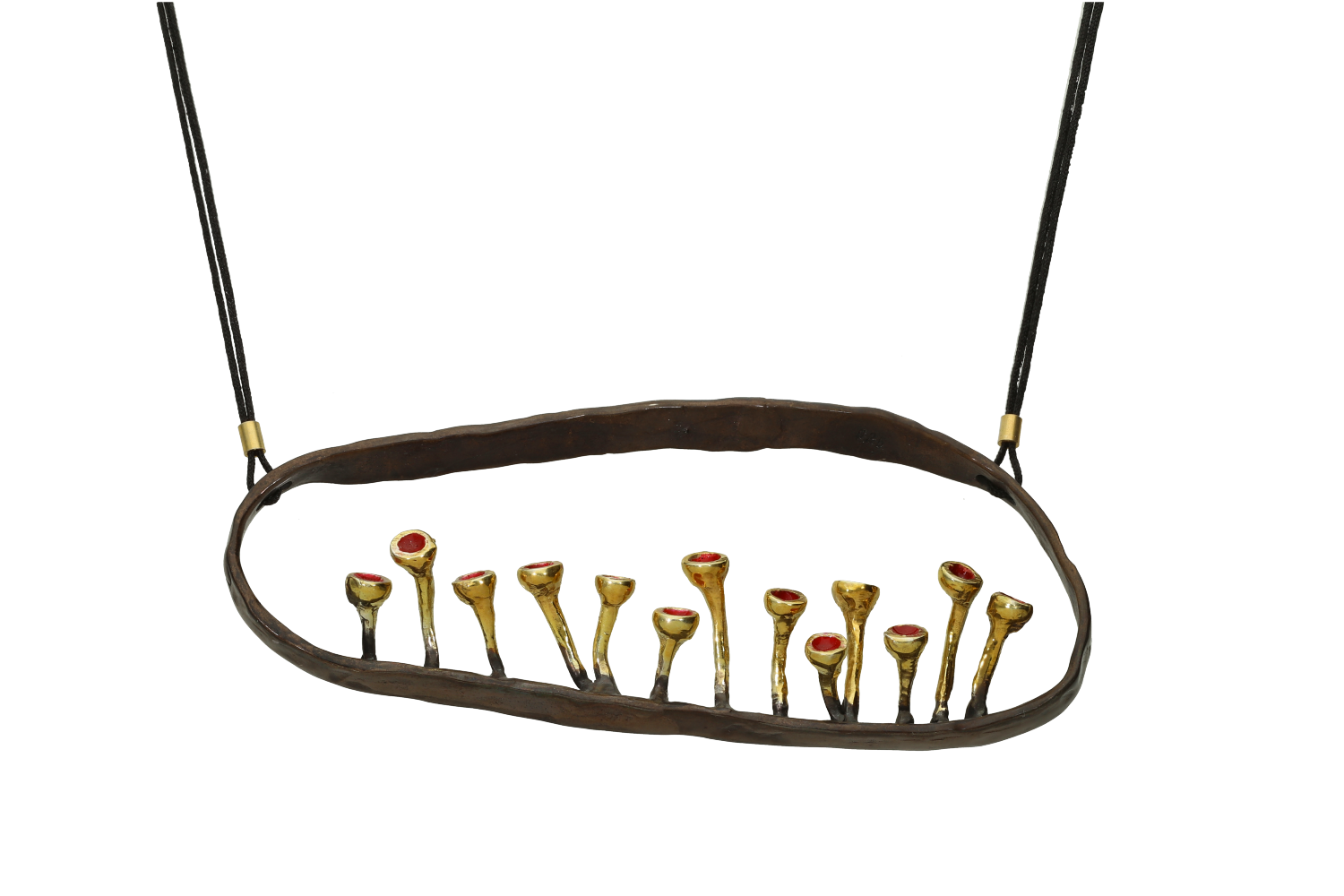 Κολιέ σε δίχρωμο ασήμι 925° μαυρισμένο έλασμα με επιχρυσωμένα μοτίφ