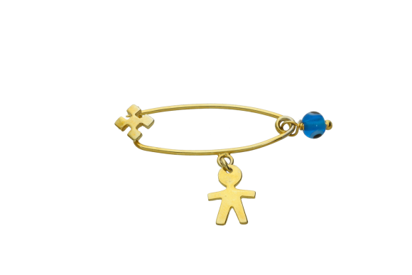 Παραμάνα παιδική για αγόρι σε ασήμι 925° επίχρυσο με ένα σταυρουδάκι ένα αγόρι και ένα μπλε ματάκι