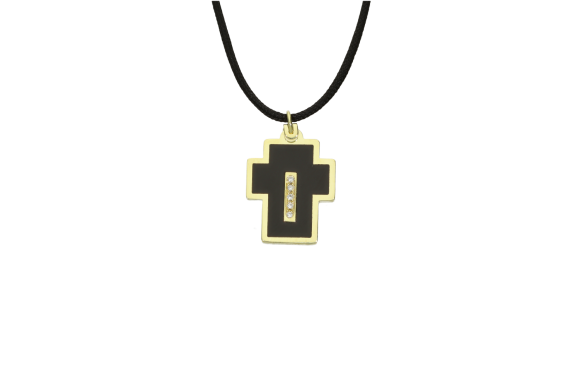 Κολιέ σε χρυσό 14Κ ένας κεραμικός σταυρός με πέντε διαμάντια