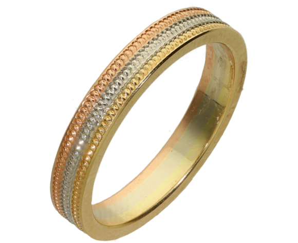 Βέρες Γάμου δίχρωμες 14Κ, Βέρα τετραγωνισμένη πλακέ με τριπλό σιρίτι