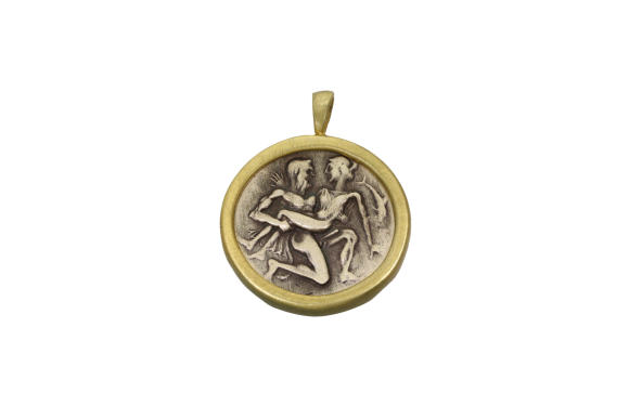 Μενταγιόν σε ασήμι 925° από τη σειρά Greek Coin με νόμισμα Θάσου που απεικονίζει Σιληνό με Νύμφη