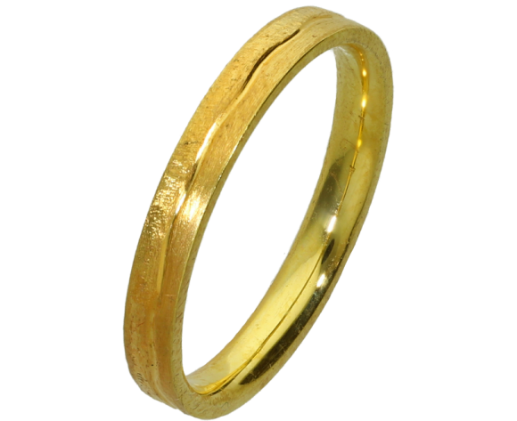 Βέρες Γάμου χρυσές 14Κ, Βέρα χειροποίητη πλακέ ματ με κάθετο γραμμωτό σχέδιο και κυματιστή γραμμή