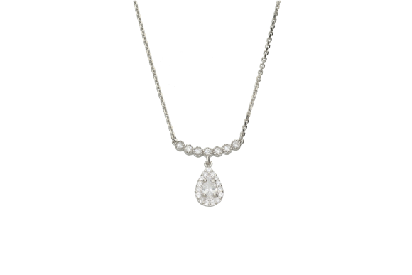 Κολιέ σε ασήμι 925° με μία σειρά από ζιργκόν και μία ροζέτα σαν σταγόνα
