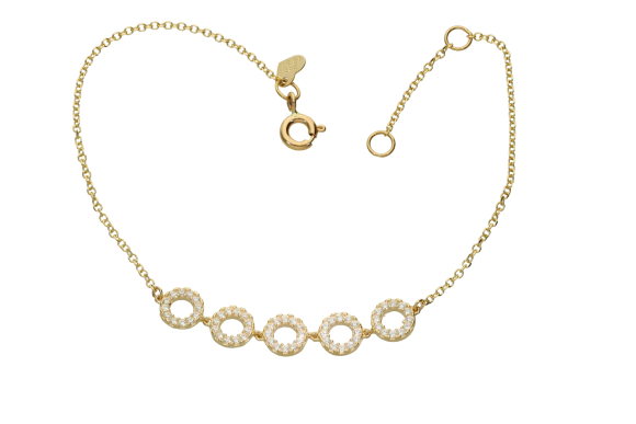 Βραχιόλι σε χρυσό 14Κ με πέντε στρογγυλά μοτίφ με ζιργκόν