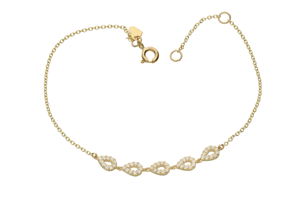 Βραχιόλι σε χρυσό 9Κ με πέντε σταγόνες με ζιργκόν