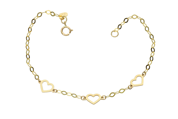 Βραχιόλι σε χρυσό 9Κ με τρεις καρδούλες