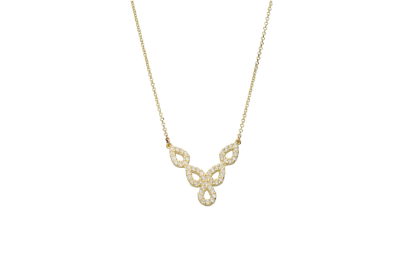 Κολιέ σε χρυσό 9Κ με καρδούλα και ζιργκόν 9Κ με πέντε σταγόνες από ζιργκόν σε σχήμα Υ