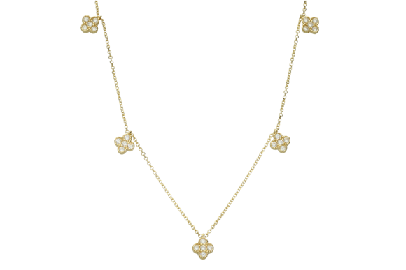 Κολιέ σε χρυσό 9Κ με πέντε λουλούδια με ζιργκόν