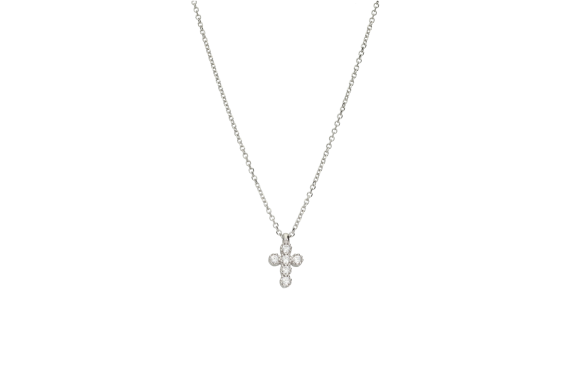 Κολιέ σε λευκόχρυσο 9Κ σταυρουδάκι με ζιργκόν
