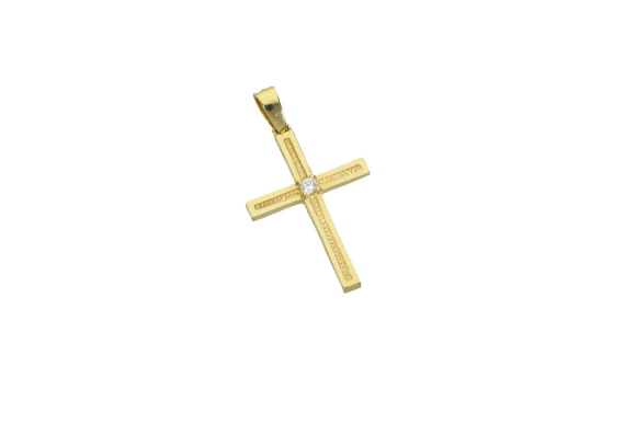Σταυρός σε χρυσό για βάφτιση κοριτσιού14Κ λεπτός με ένα λευκό ζιργκόν στο κέντρο
