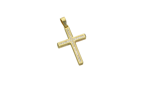 Σταυρός σε χρυσό για βάφτιση κοριτσιού14Κ με ζιργκόν σε κάθε πλευρά του σταυρού