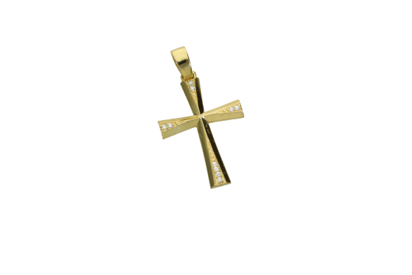 Σταυρός σε χρυσό για βάφτιση κοριτσιού14Κ με κωνικές άκρες και ζιργκόν