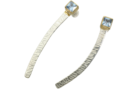 Σκουλαρίκια σε ασήμι 925° τετράγωνο μοτιφ με ζιργκόν και ασημένιο έλασμα