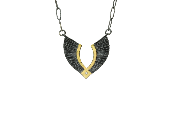 Κολιέ σε ασήμι και χρυσό 18Κ φτερά με διαμάντι